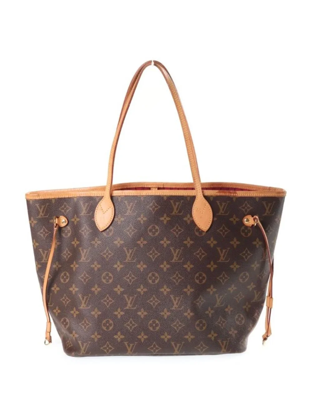 Louis Vuitton Monogram Neverfull MM Tote Bag Brown Leather Gold